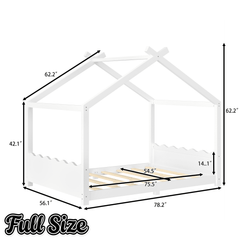Bellemave® Twin Size House Bed Frame for Kids,Solid Wood Montessori Floor Bed Frame with Support Slats and Roof,Natural - Bellemave