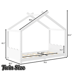 Bellemave® Twin Size House Bed Frame for Kids,Solid Wood Montessori Floor Bed Frame with Support Slats and Roof,Natural - Bellemave