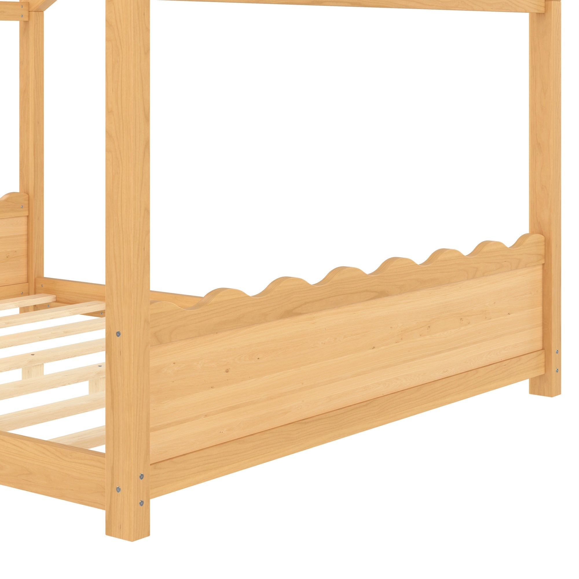 Bellemave® Twin Size House Bed Frame for Kids,Solid Wood Montessori Floor Bed Frame with Support Slats and Roof,Natural - Bellemave