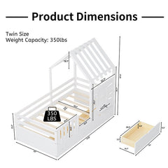 Bellemave® Twin Size House Bed With 2 Storage Drawers and Guardrails,Roof and Window - Bellemave