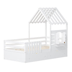 Bellemave® Twin Size House Bed With 2 Storage Drawers and Guardrails,Roof and Window - Bellemave