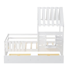Bellemave® Twin Size House Bed With 2 Storage Drawers and Guardrails,Roof and Window - Bellemave