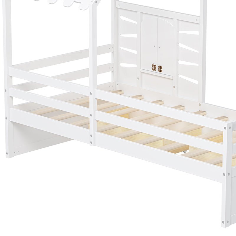 Bellemave® Twin Size House Bed With 2 Storage Drawers and Guardrails,Roof and Window - Bellemave