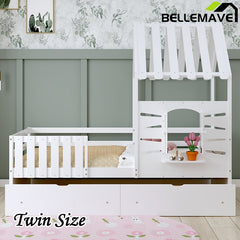 Bellemave® Twin Size House Bed With 2 Storage Drawers and Guardrails,Roof and Window - Bellemave