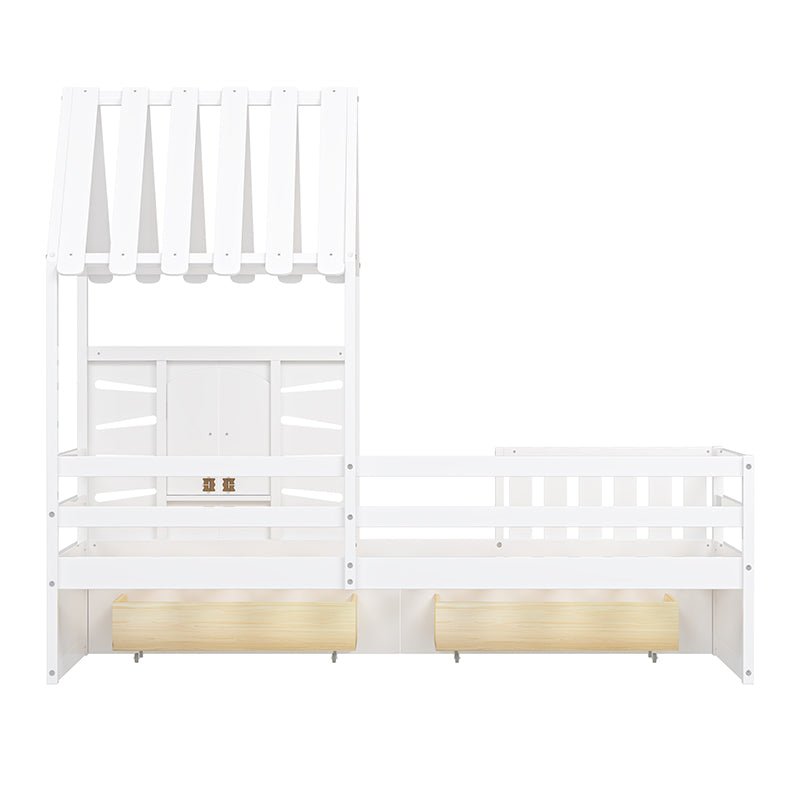 Bellemave® Twin Size House Bed With 2 Storage Drawers and Guardrails,Roof and Window - Bellemave