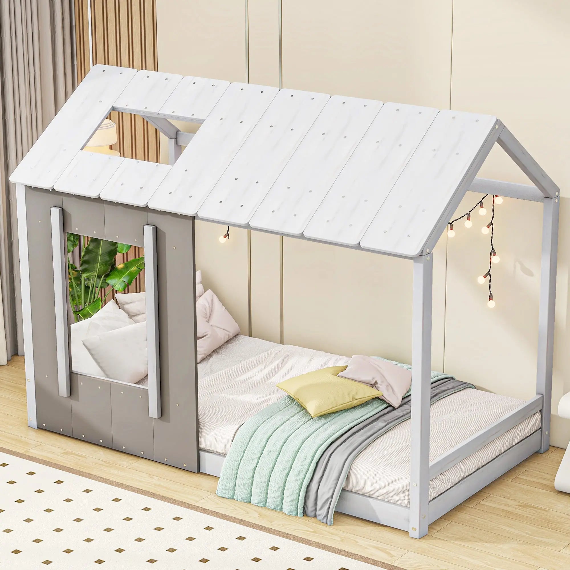 Bellemave® Twin Size House Bed with Roof and Window - Bellemave