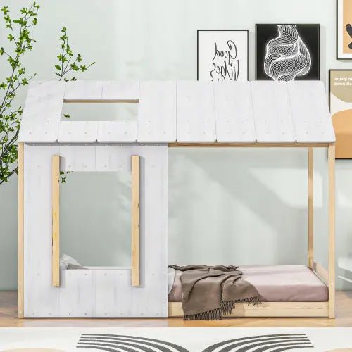 Bellemave® Twin Size House Bed with Roof and Window - Bellemave