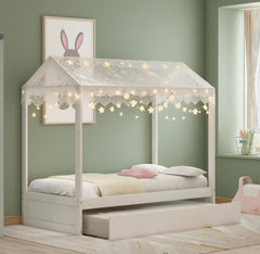 Bellemave® Twin Size House Bed with Trundle, Playhouse Bed, Wooden Montessori Beds with Roof for Kids, can be Decorated, White - Bellemave
