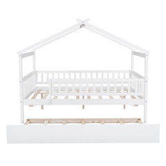 Bellemave® Twin Size House Bed with Trundle, Wooden Kids Bed with Rails and Trundle, Gray - Bellemave
