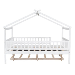 Bellemave® Twin Size House Bed with Trundle, Wooden Kids Bed with Rails and Trundle, Gray - Bellemave