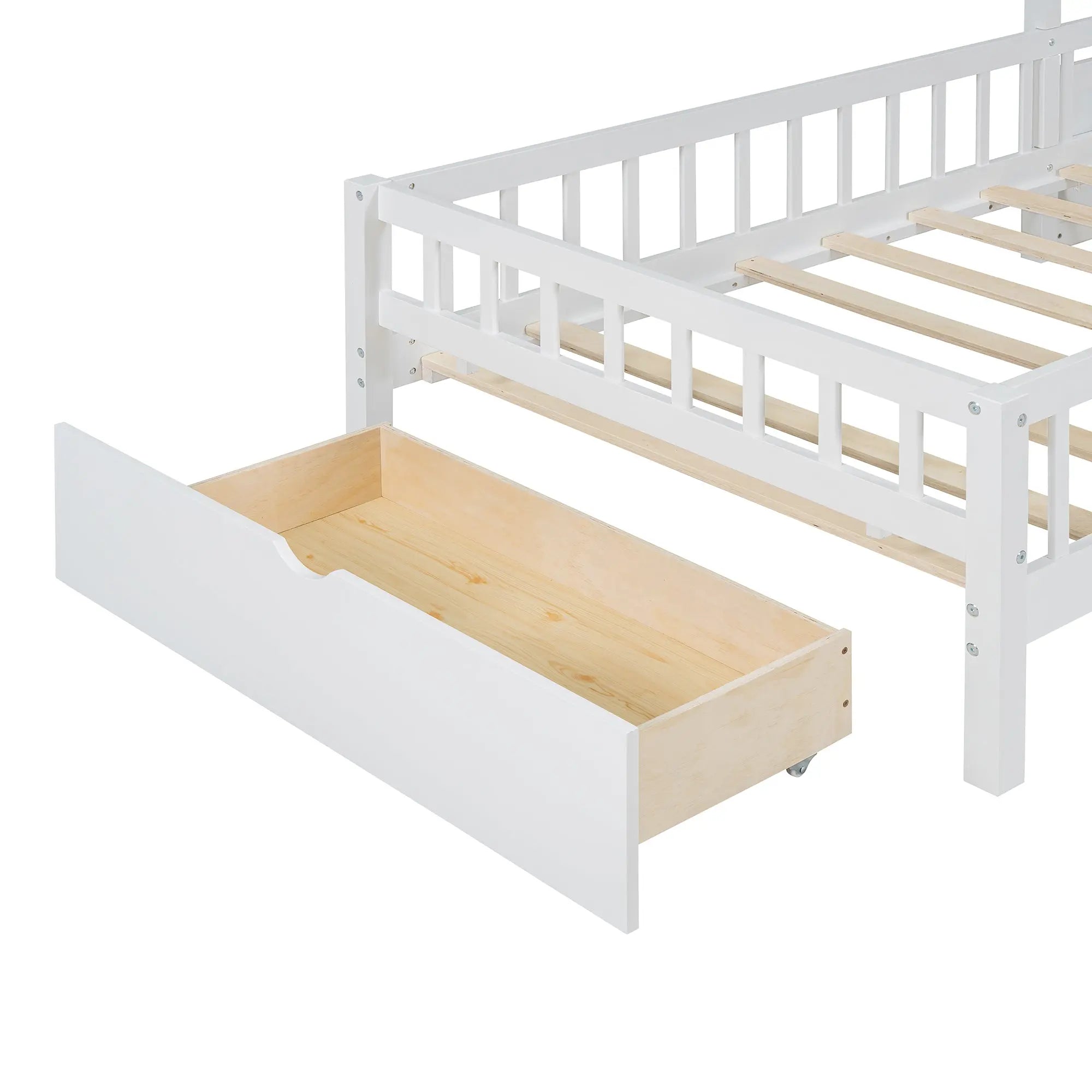 Bellemave® Twin Size House Bed with Upholstered Sofa, House Bed with Charging Station, Wireless Charging, Shelves and 2 Drawers - Bellemave