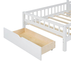 Bellemave® Twin Size House Bed with Upholstered Sofa, House Bed with Charging Station, Wireless Charging, Shelves and 2 Drawers - Bellemave