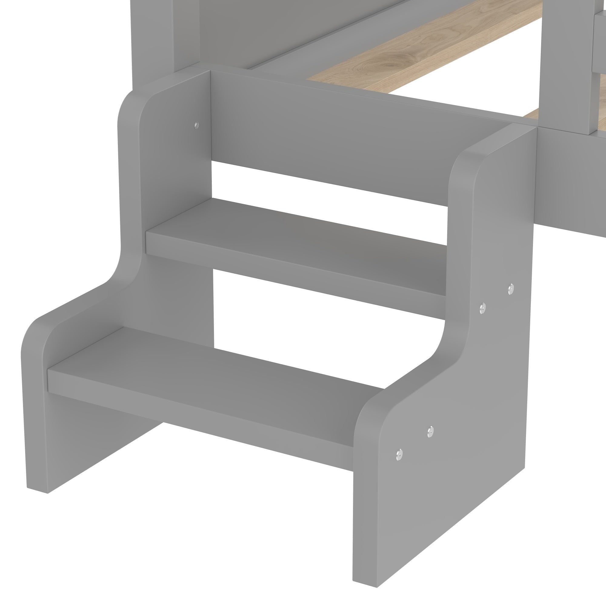 Bellemave® Twin Size House Beds with Stairs, Bookshelf and Blackboard, Kids Twin Platform Bed Frame with Fences and Star - Shape Roof, Grey - Bellemave