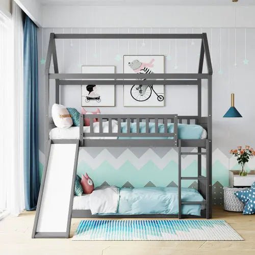 Bellemave® Twin Size House Bunk Bed with Ladder and Slide - Bellemave