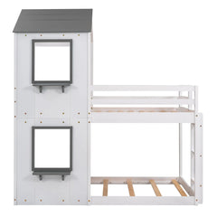 Bellemave® Twin Size House Bunk Bed with Roof and Window, Guardrail and Ladder - Bellemave