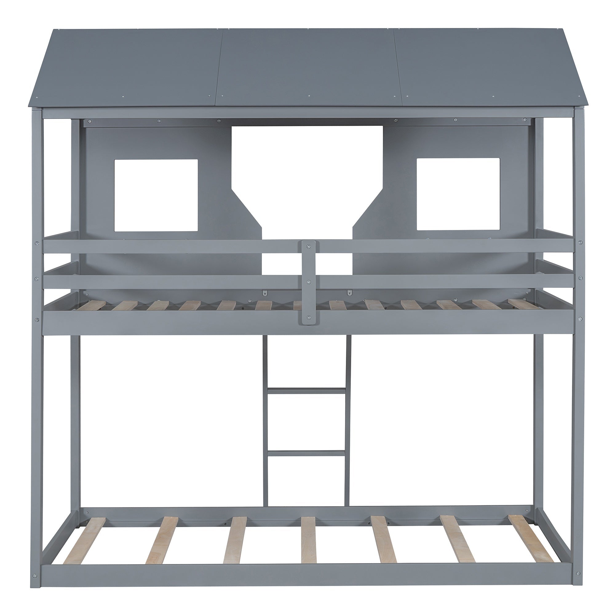 Bellemave® Twin Size House Bunk Bed with Roof and Window, Guardrail and Ladder - Bellemave