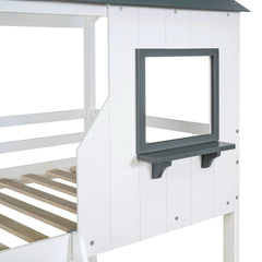 Bellemave® Twin Size House Bunk Bed with Roof and Window, Guardrail and Ladder - Bellemave