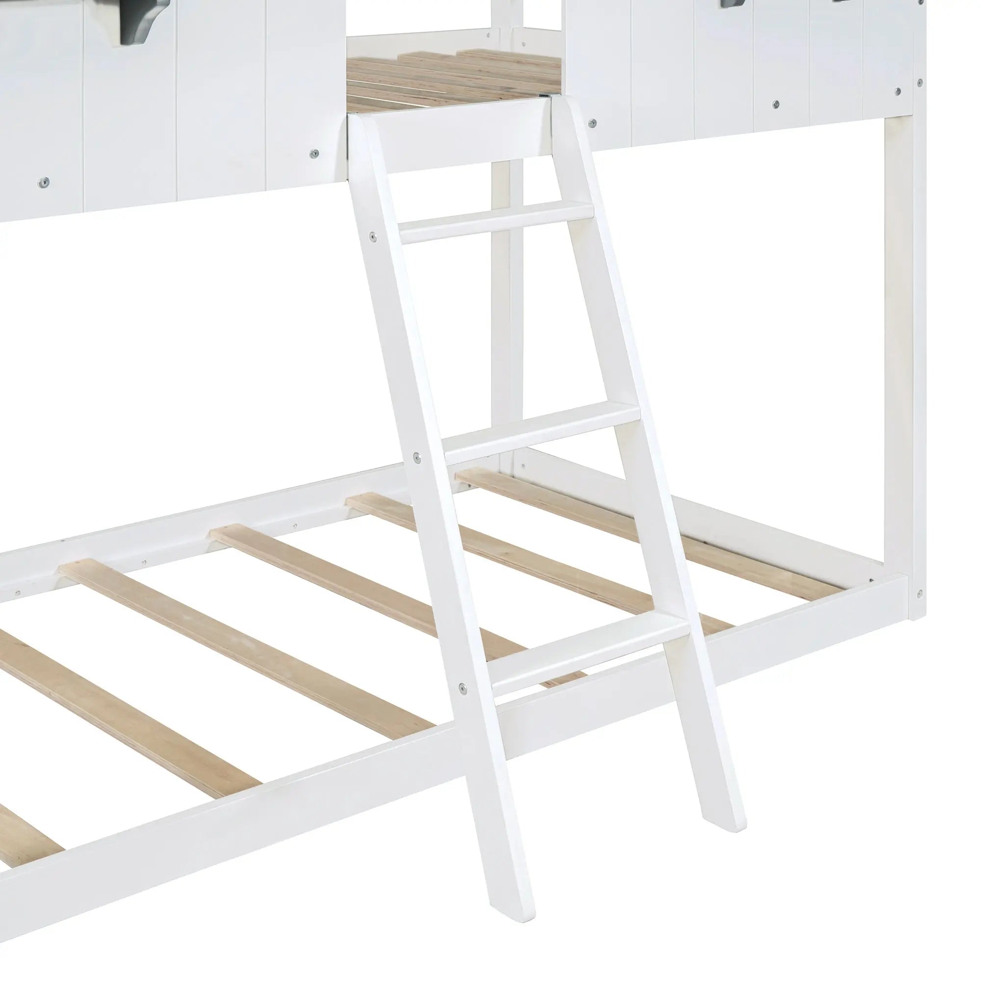 Bellemave® Twin Size House Bunk Bed with Roof and Window, Guardrail and Ladder - Bellemave