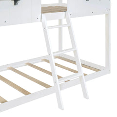 Bellemave® Twin Size House Bunk Bed with Roof and Window, Guardrail and Ladder - Bellemave