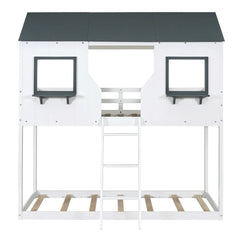 Bellemave® Twin Size House Bunk Bed with Roof and Window, Guardrail and Ladder - Bellemave