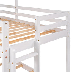 Bellemave® Twin Size House Bunk Bed with Roof and Window, Guardrail and Ladder - Bellemave