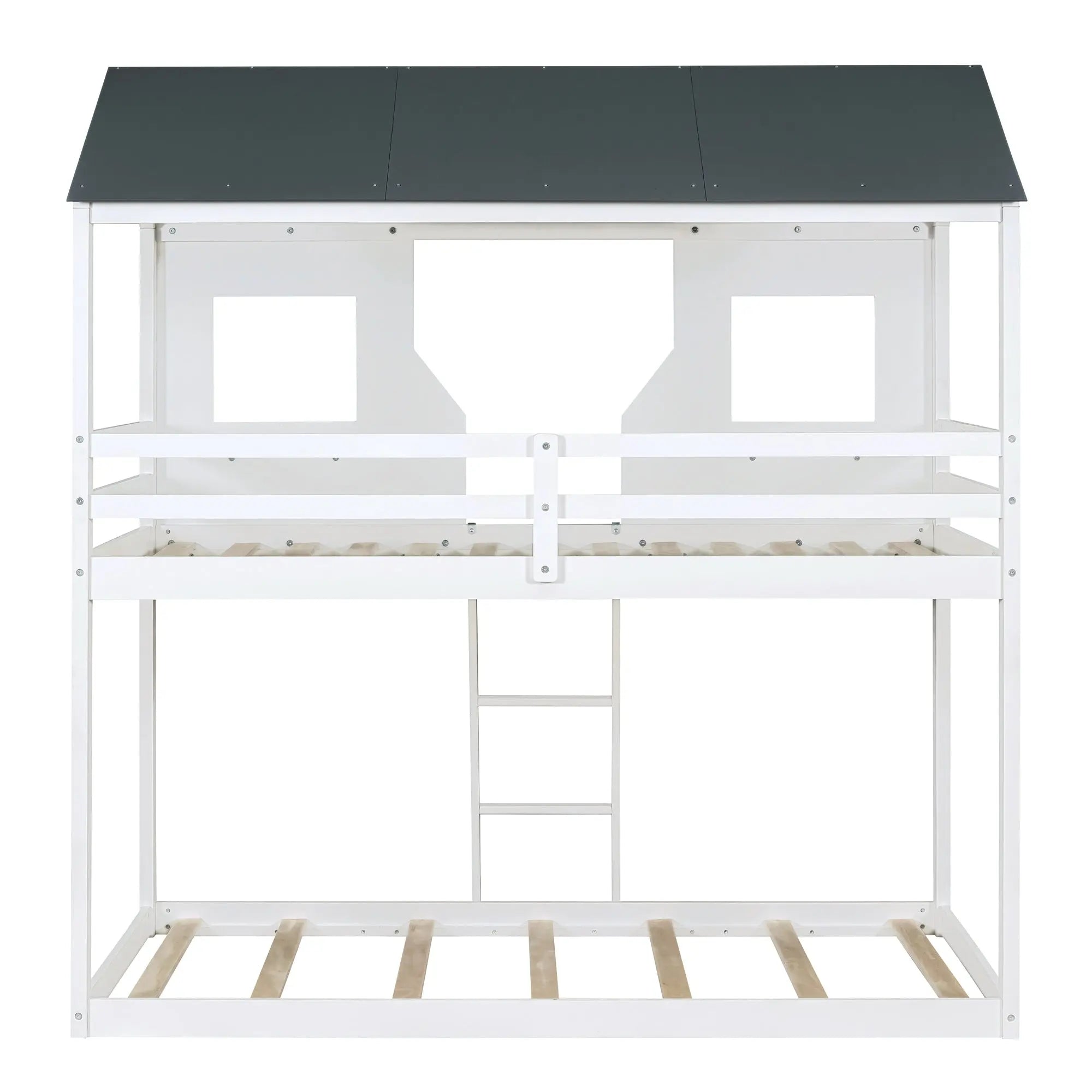 Bellemave® Twin Size House Bunk Bed with Roof and Window, Guardrail and Ladder - Bellemave
