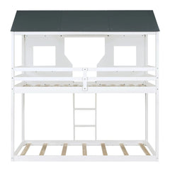 Bellemave® Twin Size House Bunk Bed with Roof and Window, Guardrail and Ladder - Bellemave