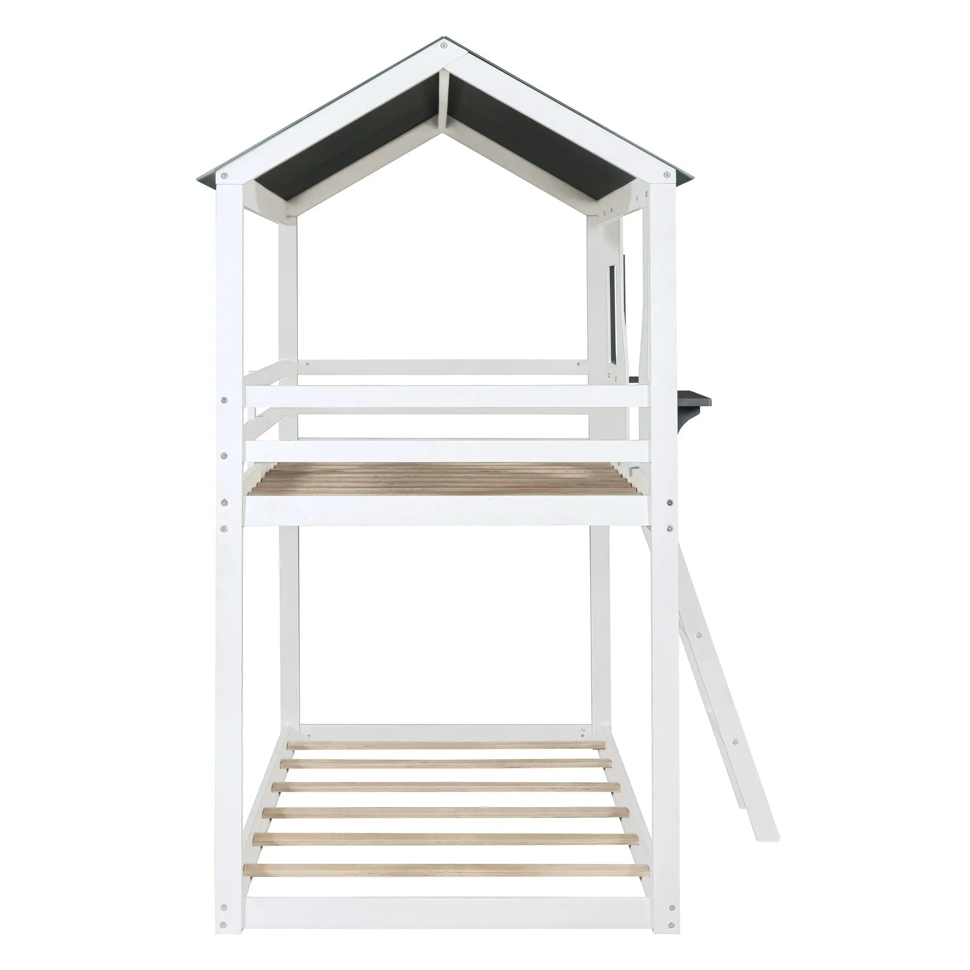 Bellemave® Twin Size House Bunk Bed with Roof and Window, Guardrail and Ladder - Bellemave