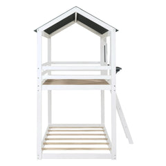 Bellemave® Twin Size House Bunk Bed with Roof and Window, Guardrail and Ladder - Bellemave