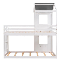 Bellemave® Twin Size House Bunk Bed with Roof and Window, Guardrail and Ladder - Bellemave