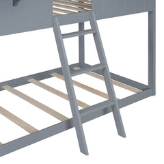 Bellemave® Twin Size House Bunk Bed with Roof and Window, Guardrail and Ladder - Bellemave