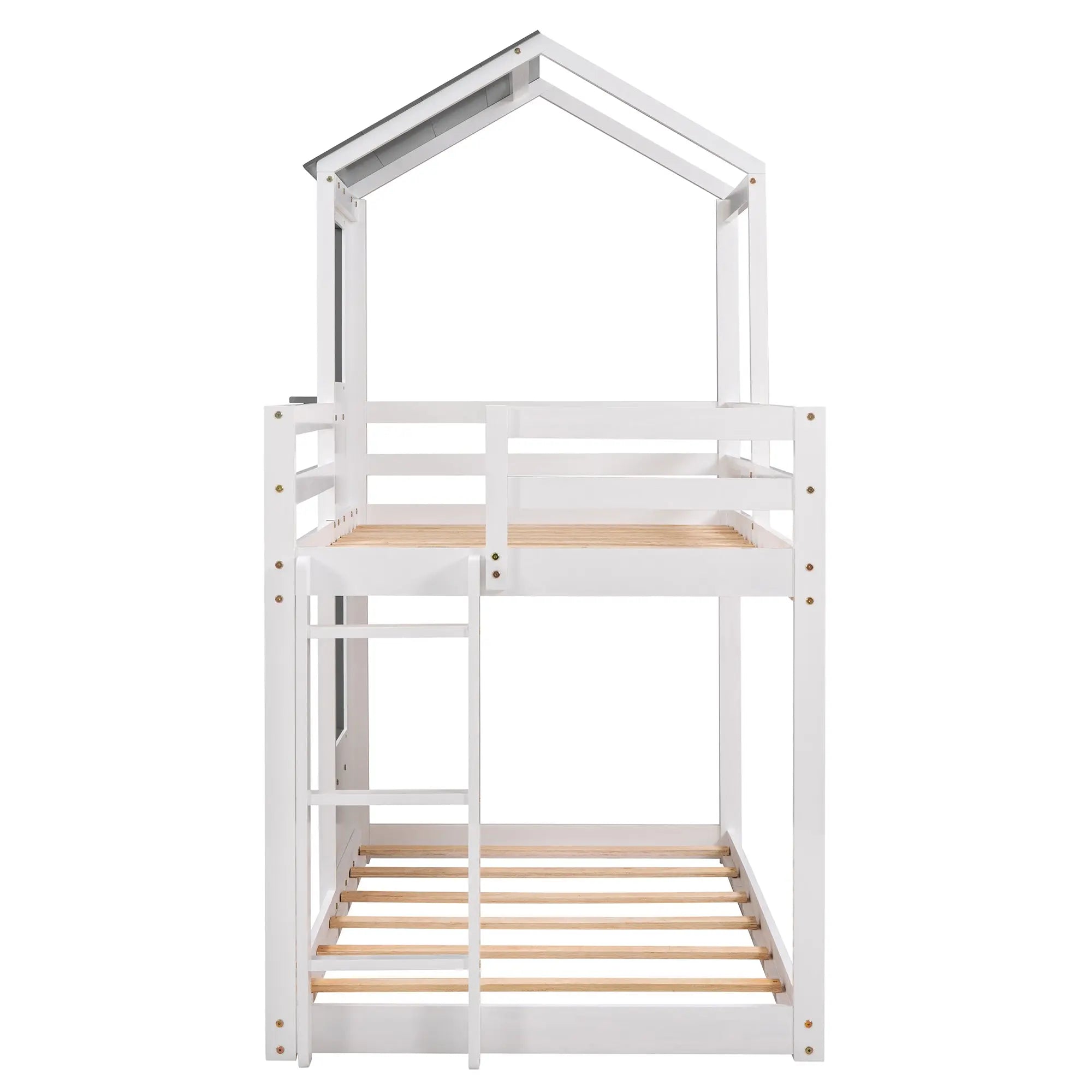 Bellemave® Twin Size House Bunk Bed with Roof and Window, Guardrail and Ladder - Bellemave