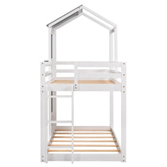 Bellemave® Twin Size House Bunk Bed with Roof and Window, Guardrail and Ladder - Bellemave