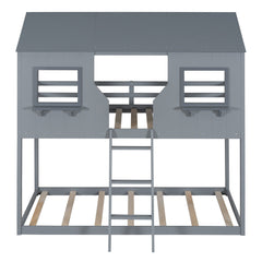 Bellemave® Twin Size House Bunk Bed with Roof and Window, Guardrail and Ladder - Bellemave