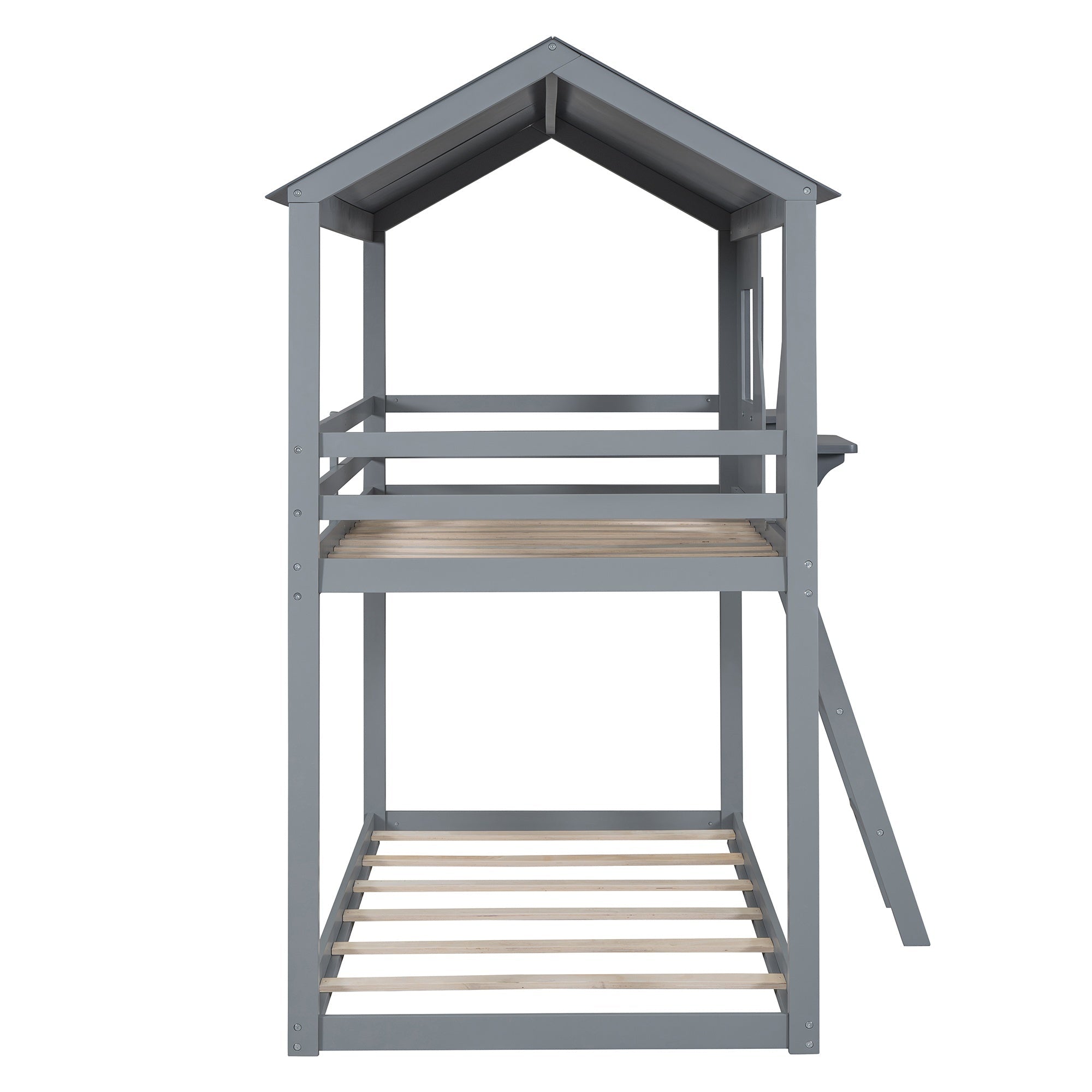 Bellemave® Twin Size House Bunk Bed with Roof and Window, Guardrail and Ladder - Bellemave