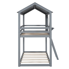 Bellemave® Twin Size House Bunk Bed with Roof and Window, Guardrail and Ladder - Bellemave