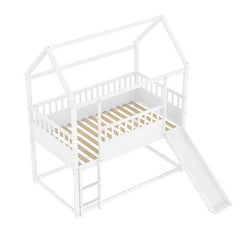 Bellemave® Twin Size House Bunk Bed with Safety Guardrail, Convertible Slide and Ladder - Bellemave