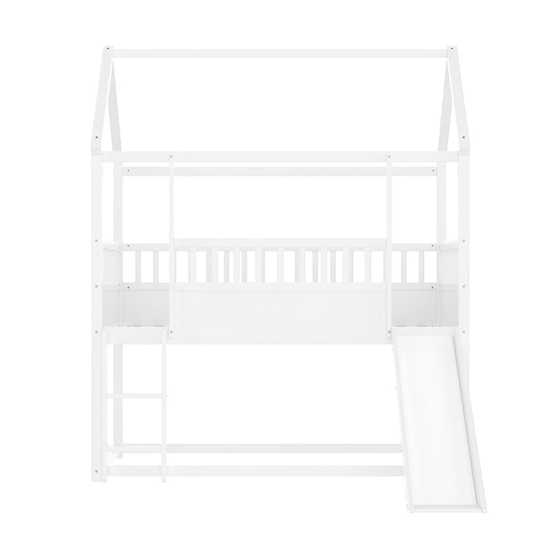 Bellemave® Twin Size House Bunk Bed with Safety Guardrail, Convertible Slide and Ladder - Bellemave