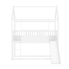 Bellemave® Twin Size House Bunk Bed with Safety Guardrail, Convertible Slide and Ladder - Bellemave