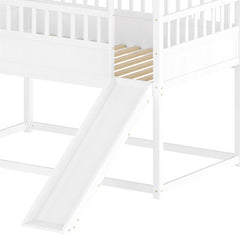 Bellemave® Twin Size House Bunk Bed with Safety Guardrail, Convertible Slide and Ladder - Bellemave