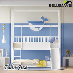 Bellemave® Twin Size House Bunk Bed with Safety Guardrail, Convertible Slide and Ladder - Bellemave