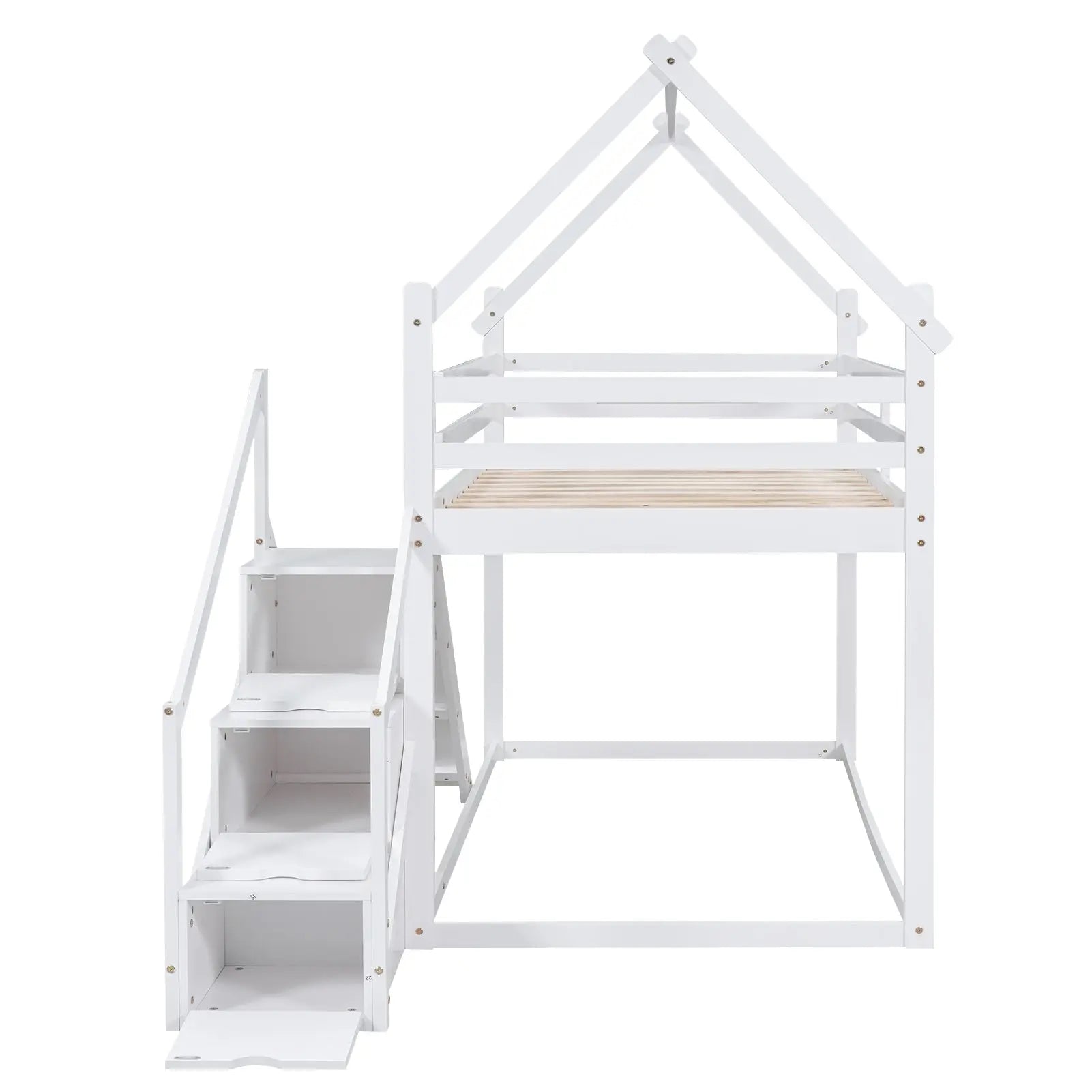 Bellemave® Twin Size House Bunk Bed with Slide and Staircase - Bellemave