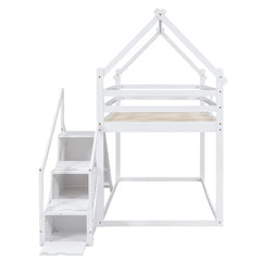 Bellemave® Twin Size House Bunk Bed with Slide and Staircase - Bellemave