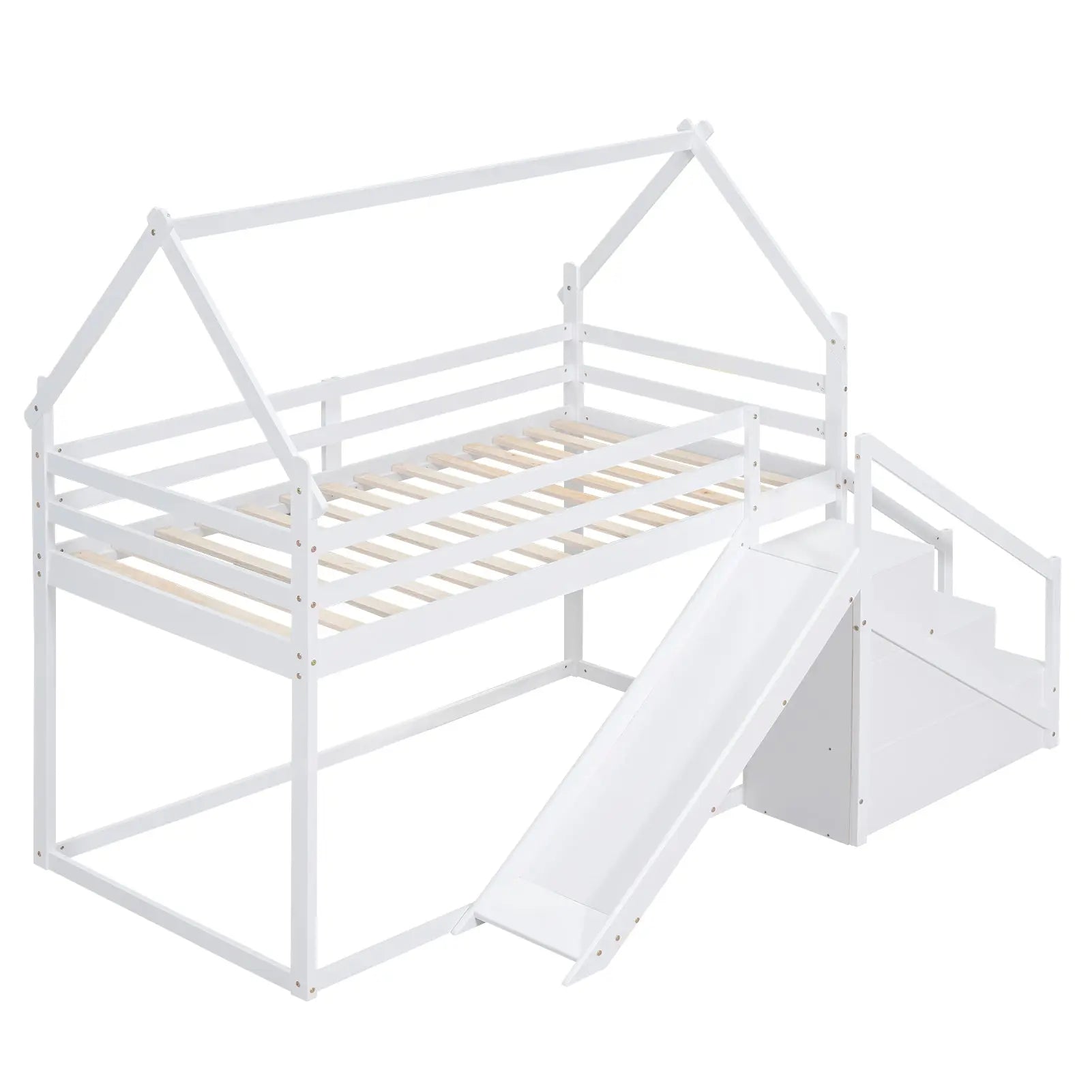 Bellemave® Twin Size House Bunk Bed with Slide and Staircase - Bellemave