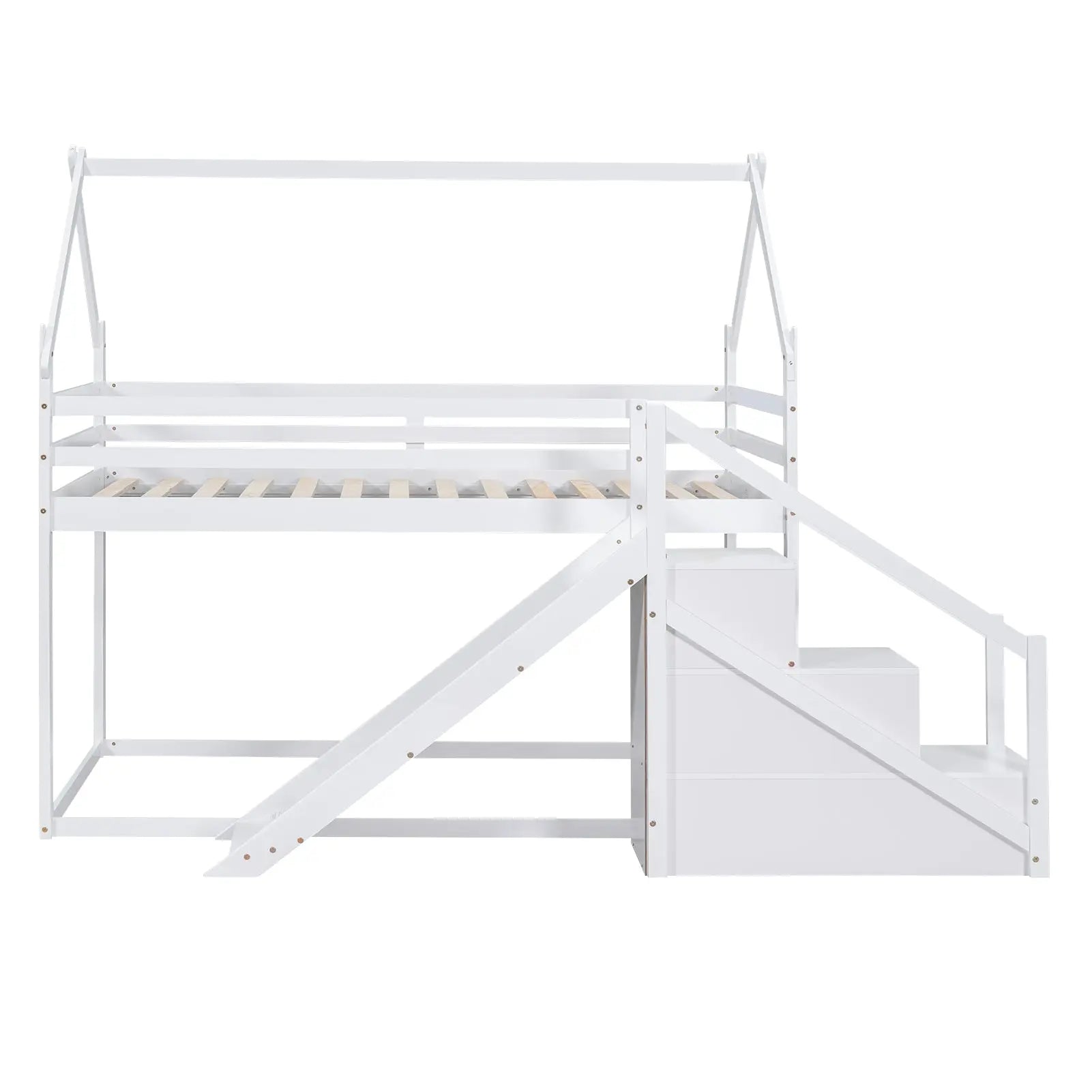 Bellemave® Twin Size House Bunk Bed with Slide and Staircase - Bellemave