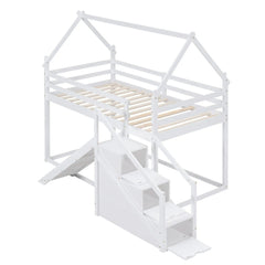 Bellemave® Twin Size House Bunk Bed with Slide and Staircase - Bellemave
