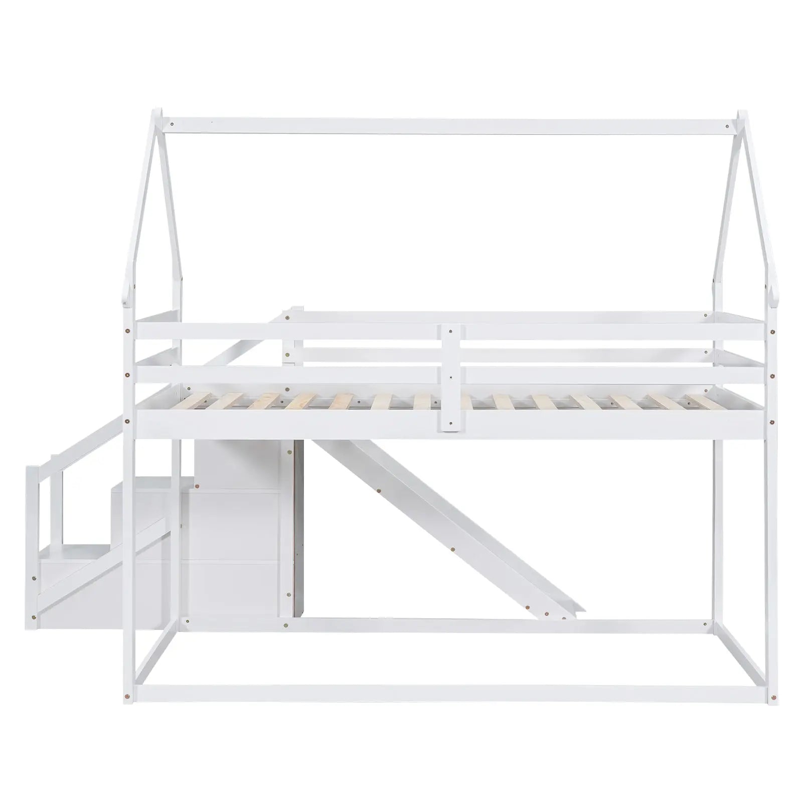 Bellemave® Twin Size House Bunk Bed with Slide and Staircase - Bellemave