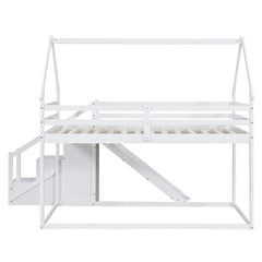 Bellemave® Twin Size House Bunk Bed with Slide and Staircase - Bellemave