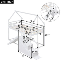 Bellemave® Twin Size House Bunk Bed with Slide and Staircase - Bellemave