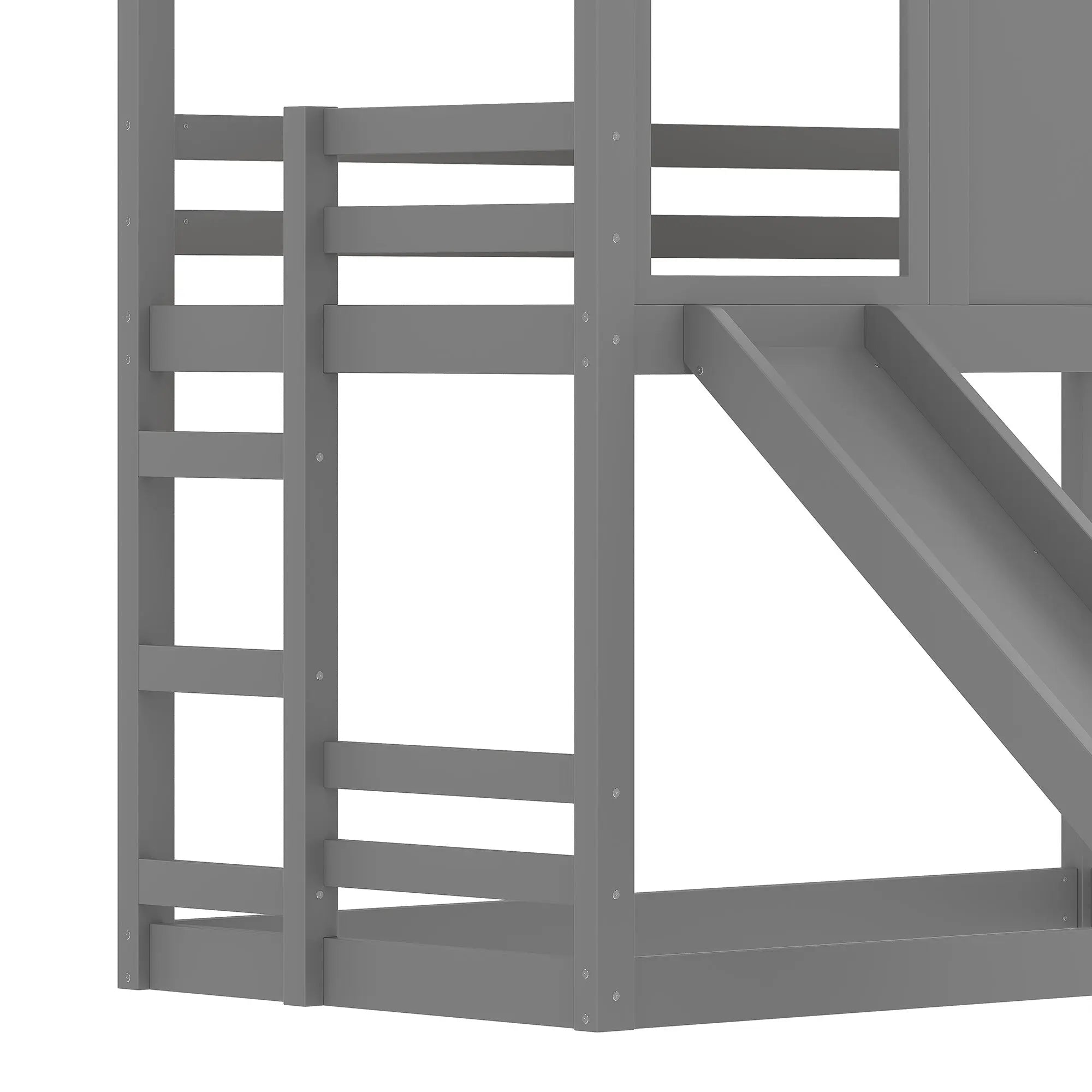 Bellemave® Twin Size House Bunk Bed with Slide and Storage Shelf, Twin Floor Bunk Beds Frame with Safety Guardrails for Kids Girls Boys, Grey - Bellemave